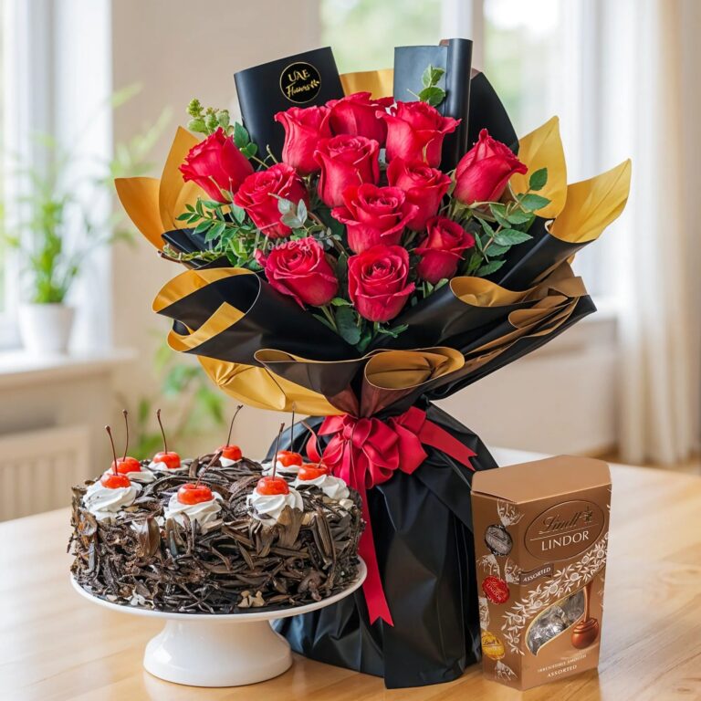 Bouquet of Red Roses Cake Chocolate 768x768