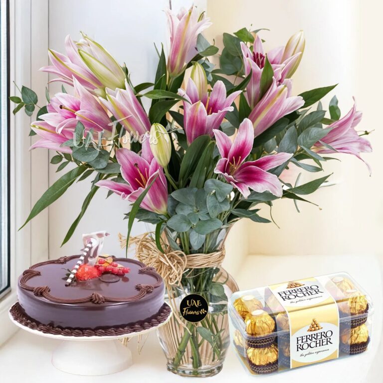 Lilies in a Vase Cake Chocolates AED 425 768x768