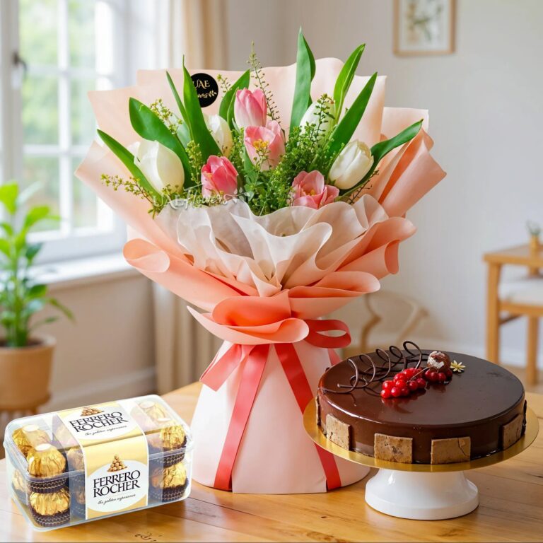 Spring Mixed Tulip Cake 16 Ferrero Rocher 768x768