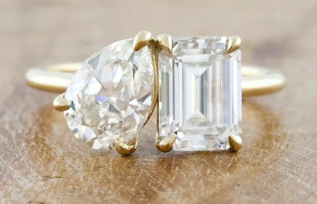 21512 Jacqueline Toi et Moi pear 1.20ct emerald 1.75ct yellow gold grande